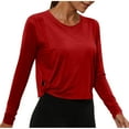 thumbnail image 1 of Womens Long Sleeve Crewneck Top, Slim Fit Crop Layering Workout Top, all warm causual Undershirt, 1 of 7