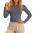 thumbnail image 1 of Womens Long Sleeve Crewneck Tops Fitted Stretch Basic T Shirts Grey L, 1 of 4
