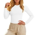thumbnail image 1 of Womens Long Sleeve Crewneck Tops Fitted Stretch Basic T Shirts White S, 1 of 4