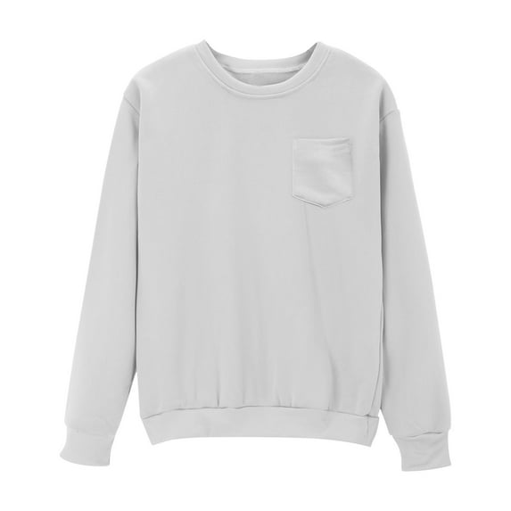 Womens Long Sleeve Crop Sweatshirt with Chest Pocket Comfy Loose Crewneck Plain Pullover Fall Winter Tops (XL, White)