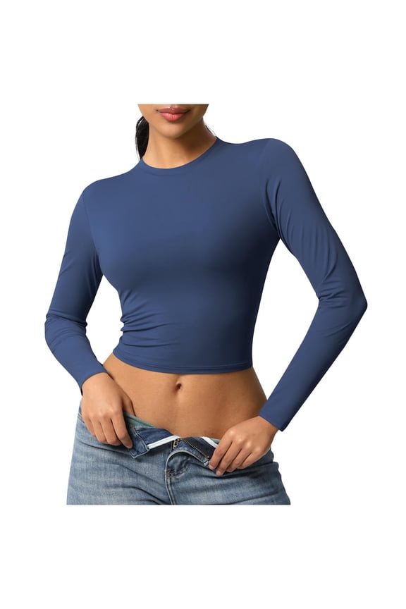 Womens Long Sleeve Crop Tops 2026 Fashion Compression Going Out Shirts Slim Fit Yoga Top Spring Y2k Clothes