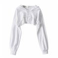 thumbnail image 1 of Women Fall Long Sleeve Cutout Cropped Hoodies Sweatshirt Aesthetic Solid Color Casual Loose Pullover Super Crop Top, 1 of 9