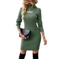 thumbnail image 1 of Womens Long Sleeve Cutout Front Sweater Dress Turtleneck Bodycon Solid Color Ribbed Knit Package Hip Dresses, 1 of 7