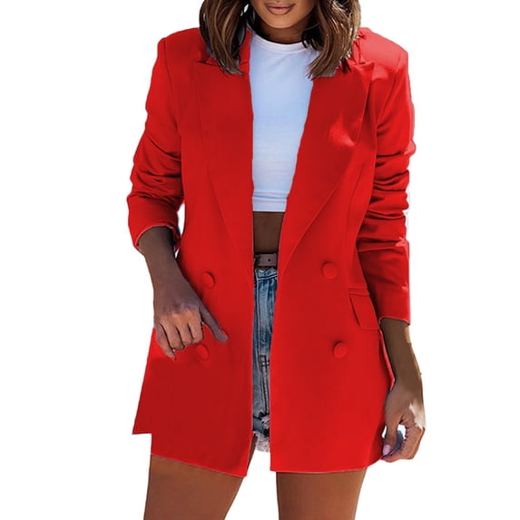 Womens Long Sleeve Double Coat Coat Jacket Red XXL