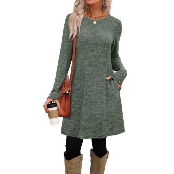 Womens Long Sleeve Dress Fall Outfits with Buttons Mint Green L
