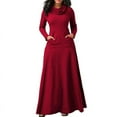 thumbnail image 1 of Womens Long Sleeve Dress Pullover Jumper Long Skirt Cowl Neck Casual Party Pleated Maxi Robes, 1 of 1