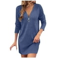 thumbnail image 1 of Womens Long Sleeve Dress with Zipper V Neck Ribbed Knit Sweater Dress Short Length Fashion Casual Fall Outfits (XL, Blue), 1 of 7