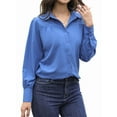 thumbnail image 1 of Womens Long Sleeve Dressy Casual Button Down Collared Tops Elegant Pleated Front Work Blouse Blue XL, 1 of 8