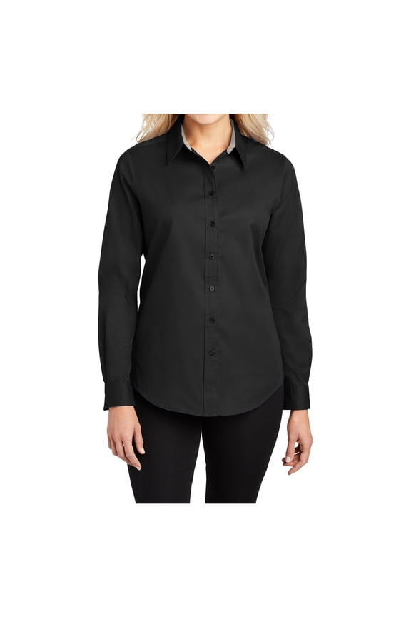 Womens Long Sleeve Easy Care Cotton/Polyester Shirt Black/ Light Stone 3XL