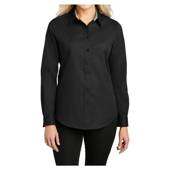 Womens Long Sleeve Easy Care Cotton/Polyester Shirt Black/ Light Stone XXL