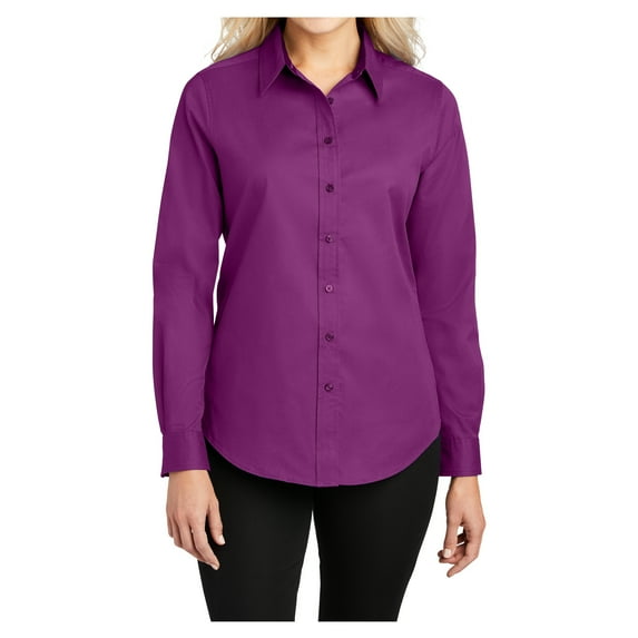 Womens Long Sleeve Easy Care Cotton/Polyester Shirt Deep Berry XS