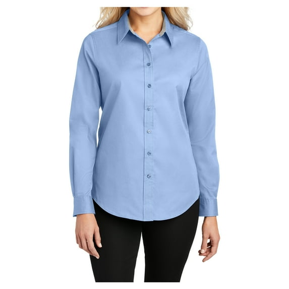 Womens Long Sleeve Easy Care Cotton/Polyester Shirt Light Blue/Light Stone XS