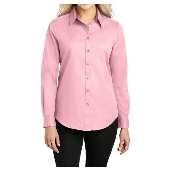 Womens Long Sleeve Easy Care Cotton/Polyester Shirt Light Pink XS