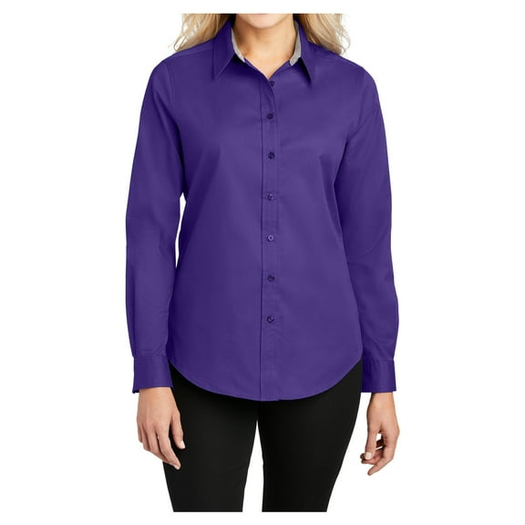 Womens Long Sleeve Easy Care Cotton/Polyester Shirt Purple/Light Stone XXL