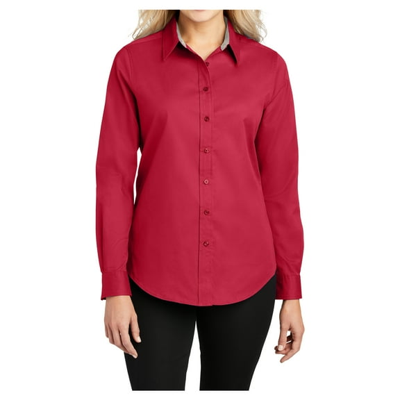 Womens Long Sleeve Easy Care Cotton/Polyester Shirt Red/Light Stone 4XL