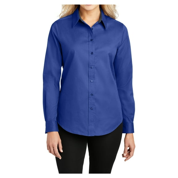 Womens Long Sleeve Easy Care Cotton/Polyester Shirt Royal/ Classic Navy XL