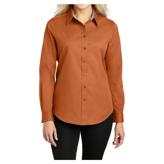 Womens Long Sleeve Easy Care Cotton/Polyester Shirt Texas Orange/Light Stone M