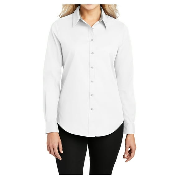 Womens Long Sleeve Easy Care Cotton/Polyester Shirt White/ Light Stone 6XL