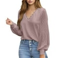 thumbnail image 1 of Womens Long Sleeve Eyelet Tops Dressy Casual Blouse Lace Trimmed V Neck Shirt 2024 Fall Outfit Clothes, 1 of 2
