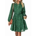 thumbnail image 1 of Womens Long Sleeve Fall Dresses 2025 Button Up Waist with Belt A-Line Mini Dress Casual Fall Winter Dress Dark Green M, 1 of 8