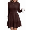 thumbnail image 1 of Womens Long Sleeve Fall Dresses with Flowy Casual Ribbed Knit Crew Neck Knee Length Sweater Dress Brown XL, 1 of 8