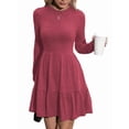 thumbnail image 1 of Womens Long Sleeve Fall Dresses with Flowy Casual Ribbed Knit Crew Neck Knee Length Sweater Dress Wine Red L, 1 of 8