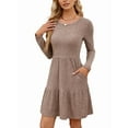 thumbnail image 1 of Womens Long Sleeve Fall Short Dress Casual Ribbed Knit Crewneck Flowy A Line Sweater Dresses with Pockets Brown S, 1 of 10