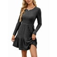 thumbnail image 1 of Womens Long Sleeve Fall Short Dress Casual Ribbed Knit Crewneck Flowy A Line Sweater Dresses with Pockets Grey L, 1 of 8