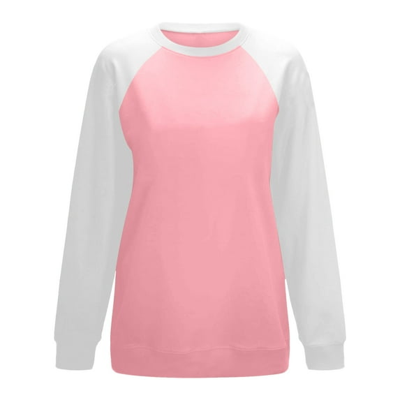 Womens Long Sleeve Fall Tops Blouses Plus Size Tops Clearance Winter Casual Long Sleeve Color Block Crew Neck Tops