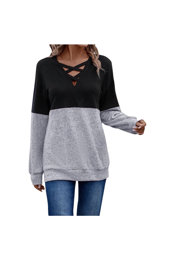 Womens Long Sleeve Fall Tops Women Within Cotton Sweatshirt for Women Casual V Neck Drop Shoulder Long Sleeve Sweatshirt