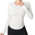 thumbnail image 1 of Womens Long Sleeve Fitted Workout Tops Breathable Yoga Gym Athletic Tops Side Ruched Y2K Going Out Compression Shirts, 1 of 2