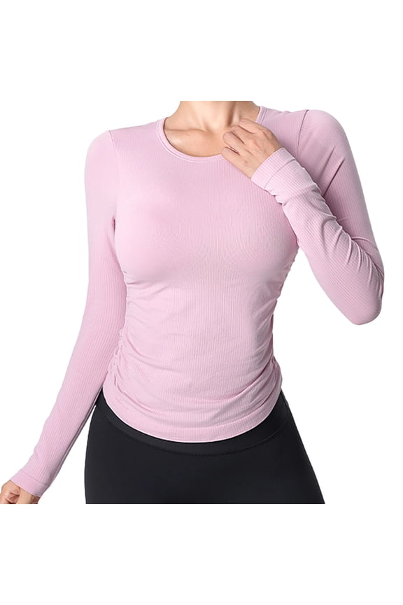 Womens Long Sleeve Fitted Workout Tops Breathable Yoga Gym Athletic Tops Side Ruched Y2K Going Out Compression Shirts