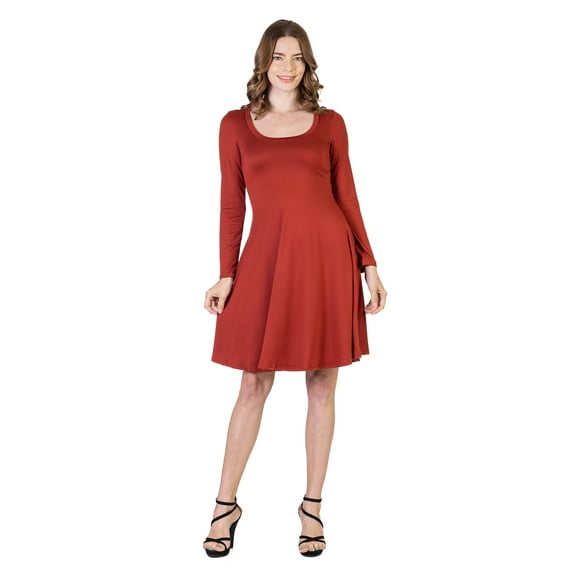 Womens Long Sleeve Flared Dress
