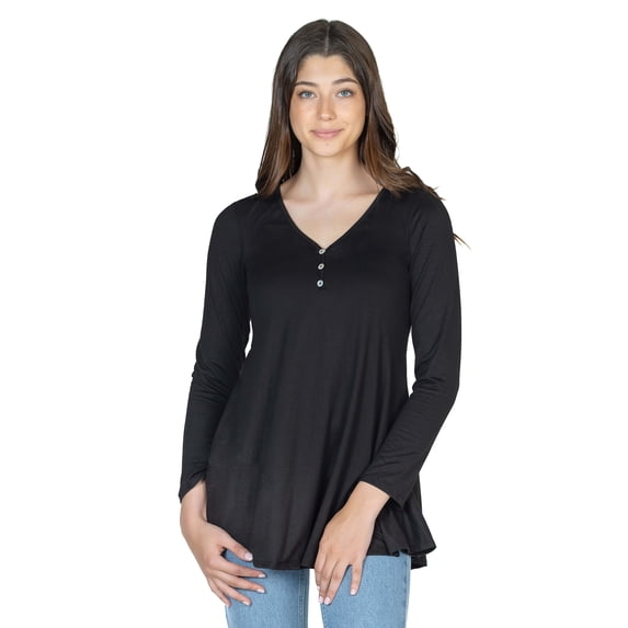 Womens Long Sleeve Flared Henley Top