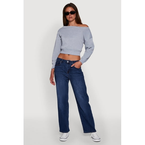 Womens Long Sleeve Fleece Lined Crop Sweatshirt