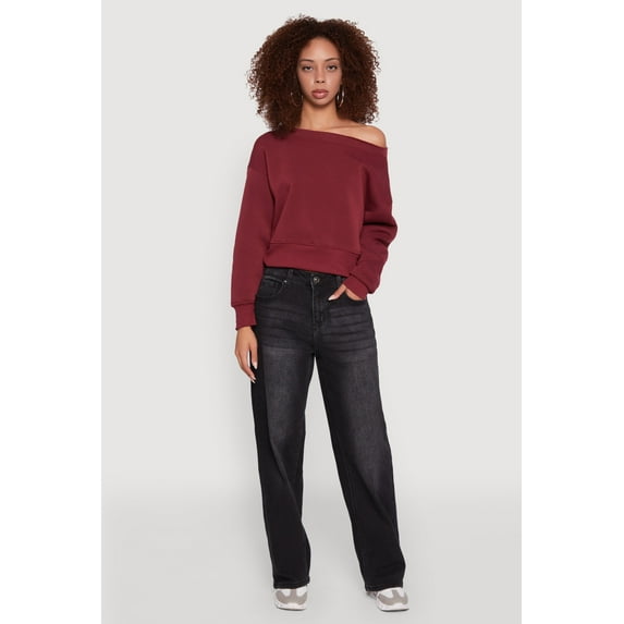 Womens Long Sleeve Fleece Lined Crop Sweatshirt