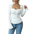 thumbnail image 1 of Womens Long Sleeve Going Out Crop Tops Sweetheart Neck Cute Y2k T Shirts Slim Fit Tops White S, 1 of 7