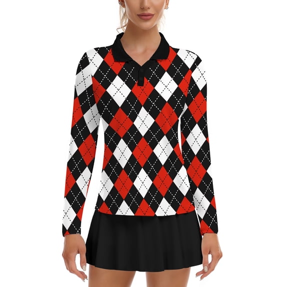 Womens Long Sleeve Golf Shirts UPF 50+ Polo Shirts V Neck Collared Workout Tops Quick Dry Moisture Wicking Athletic Tennis Shirt