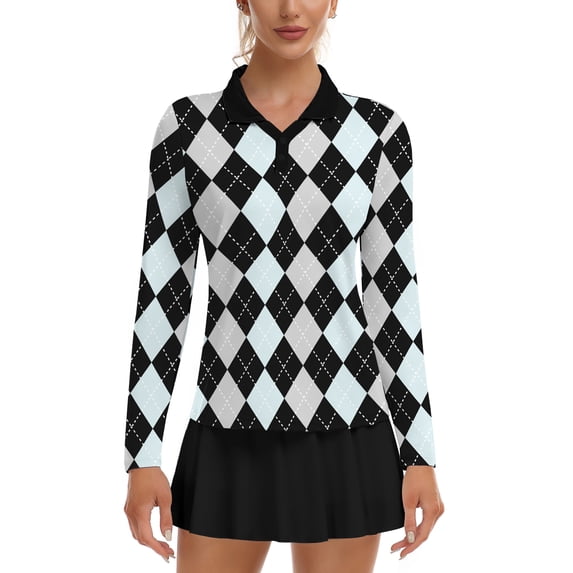 Womens Long Sleeve Golf Shirts UPF 50+ Polo Shirts V Neck Collared Workout Tops Quick Dry Moisture Wicking Athletic Tennis Shirt