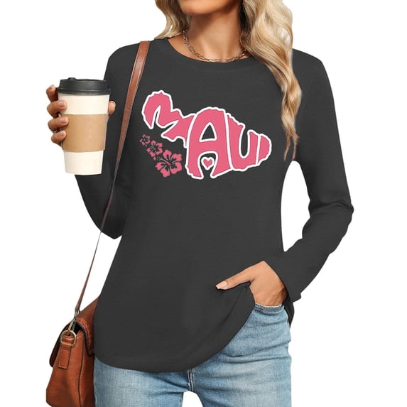 Womens Long Sleeve Graphic T Shirts Plus Size Trendy Loose Fit Letter Printed Tops Fall Crew Neck Going out Basic Tees Y_Grey 0730*women tshirts XXL