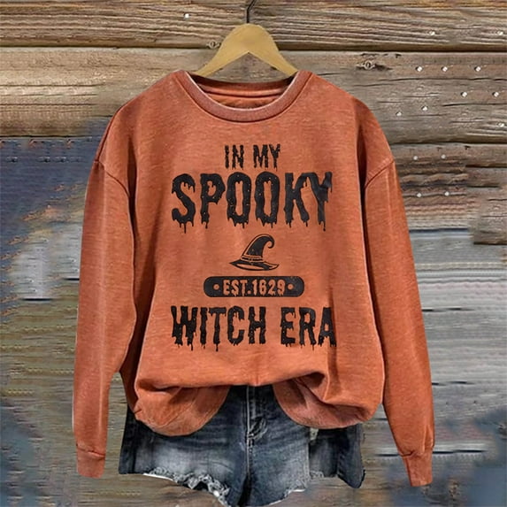 Womens Long Sleeve Halloween Sweatshirt Crew Neck Letter Printed Pullover Shirt Comfy 2025 Fall Winter Fashion Tops