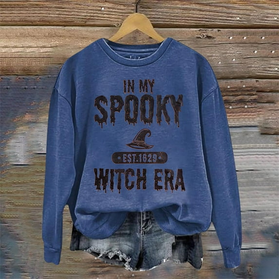 Womens Long Sleeve Halloween Sweatshirt Crew Neck Letter Printed Pullover Shirt Comfy 2025 Fall Winter Fashion Tops