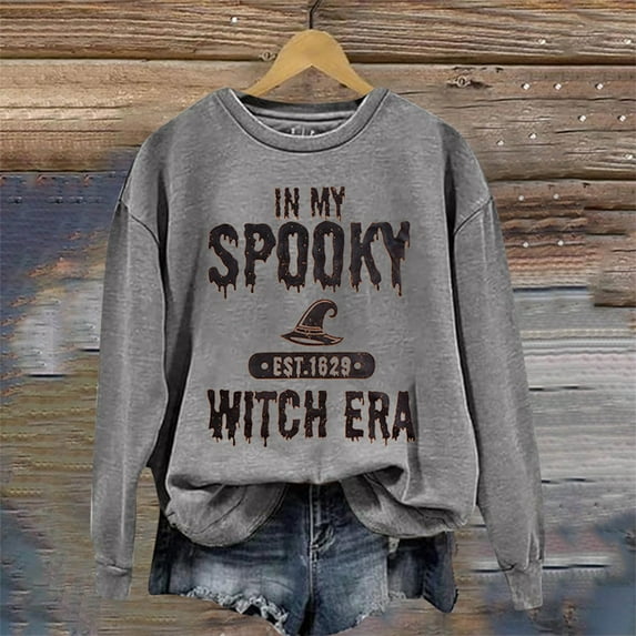 Womens Long Sleeve Halloween Sweatshirt Crew Neck Letter Printed Pullover Shirt Comfy 2025 Fall Winter Fashion Tops