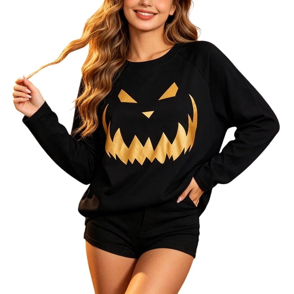Womens Long Sleeve Halloween Sweatshirts Fall Crew Neck Mom Shirts Cute Graphic Tees Pullover Hoodies