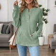 thumbnail image 1 of Womens Long Sleeve Henley Shirt 3 Button V Neck Ribbed Spring Blouses Business Casual Tops with Kangaroo Pocket, 1 of 8