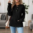 thumbnail image 1 of Womens Long Sleeve Henley Shirt 3 Button V Neck Ribbed Spring Blouses Business Casual Tops with Kangaroo Pocket, 1 of 8