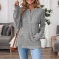 thumbnail image 1 of Womens Long Sleeve Henley Shirt 3 Button V Neck Ribbed Spring Blouses Business Casual Tops with Kangaroo Pocket, 1 of 8