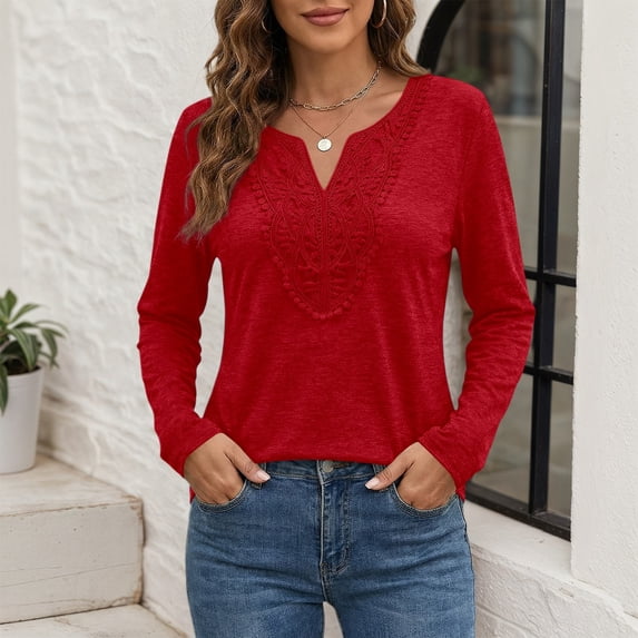 Womens Long Sleeve Henley Shirts 2026 Spring Going Out Tops Solid Color Casual Summer Tees