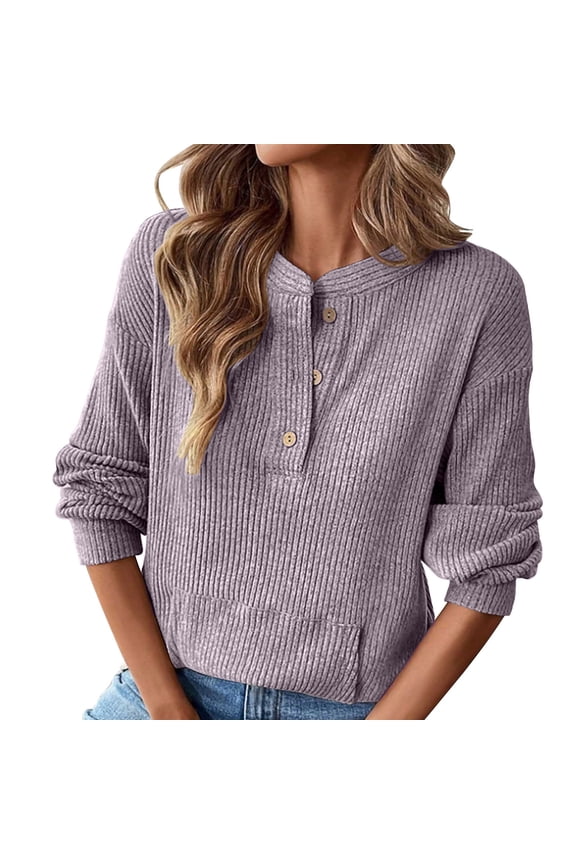 Womens Long Sleeve Henley Shirts Knit Dressy Tops Spring Lightweight Sweaters Casual Basic Tee Blouse