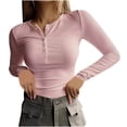 thumbnail image 1 of Womens Long Sleeve Henley Shirts Slim Fit Business Casual Tops Button Up Trendy Ribbed Knit T Shirts 2026 Fall Going Out Top Ladies, 1 of 7